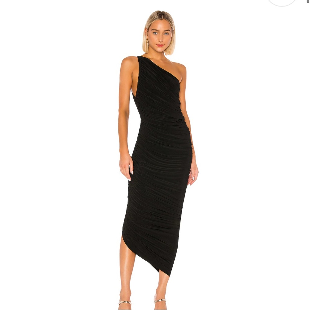 Norma Kamali Black Asymmetrical One-Shoulder Bodycon Midi Dress